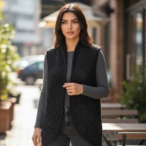 SLEEPING ON SNOW ANTHRO Cocoon Wool Sweater Vest S M Crochet Open Cardigan